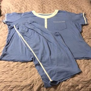 Woman Within knit Capri set, blue & white 2X